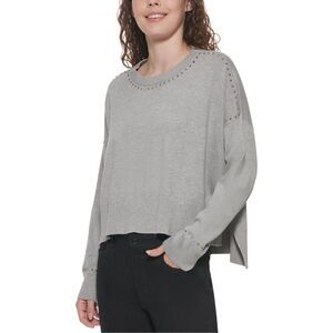 NWT! DKNY Gray Studded Crew Neck Pullover Sweater XL